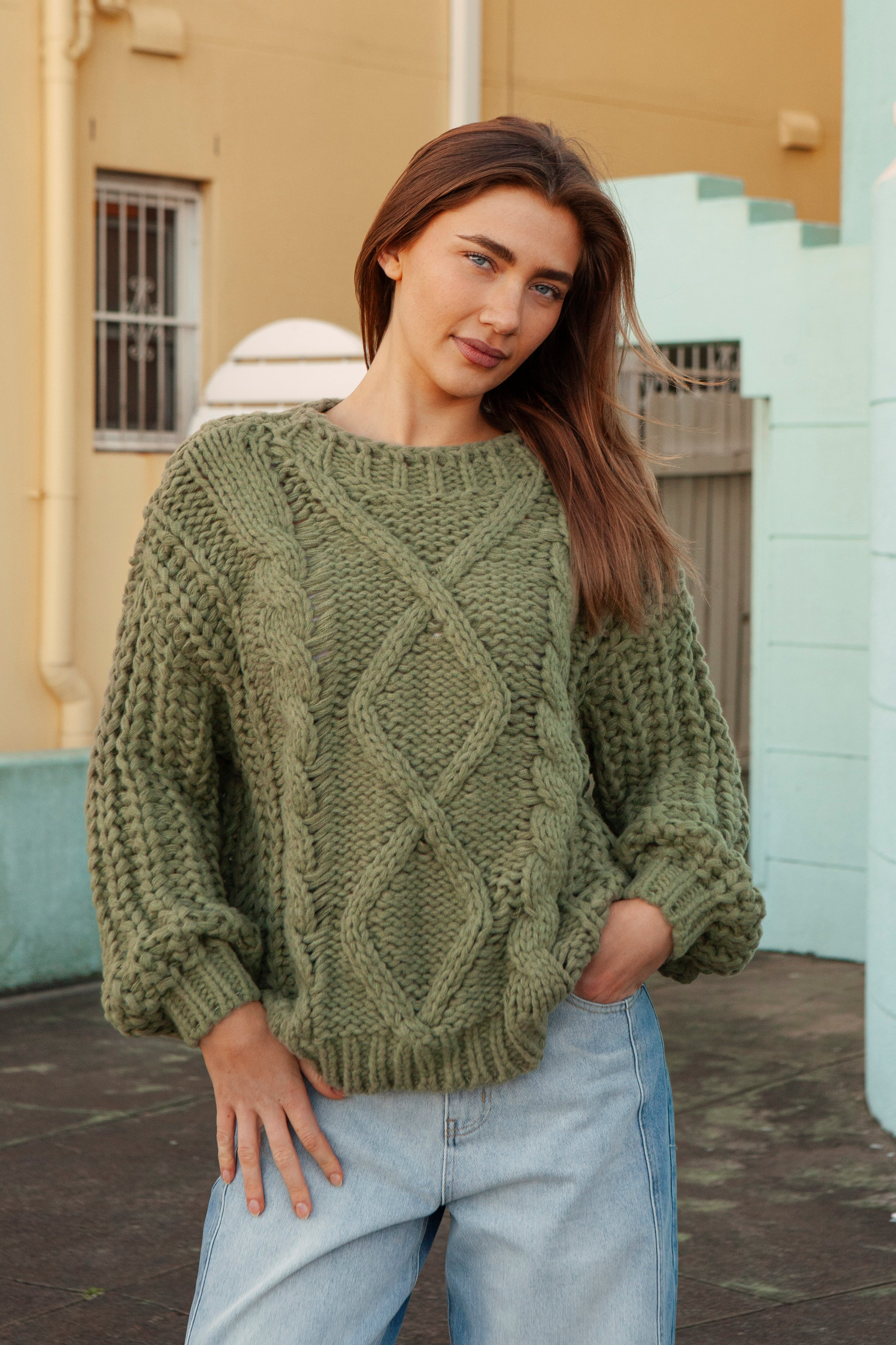 Wildwood Knit Evergreen - Acrylic sweater featuring cable knit and green colourway