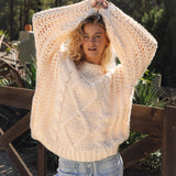 Wildwood Sweater Fawn in cream colourway featuring cable knit