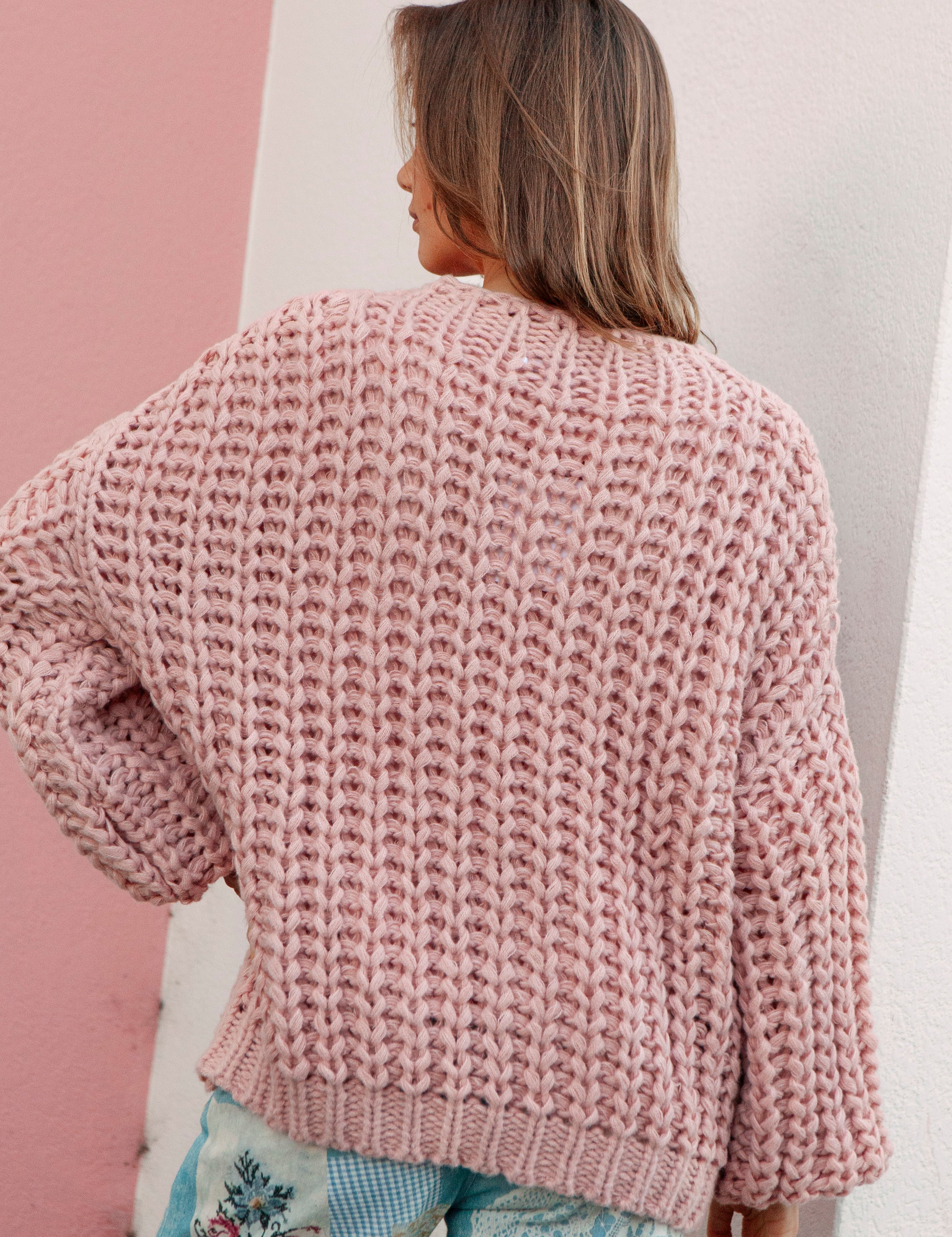 Wildwood Knit Floss  - light pink sweater featuring chunky knit.