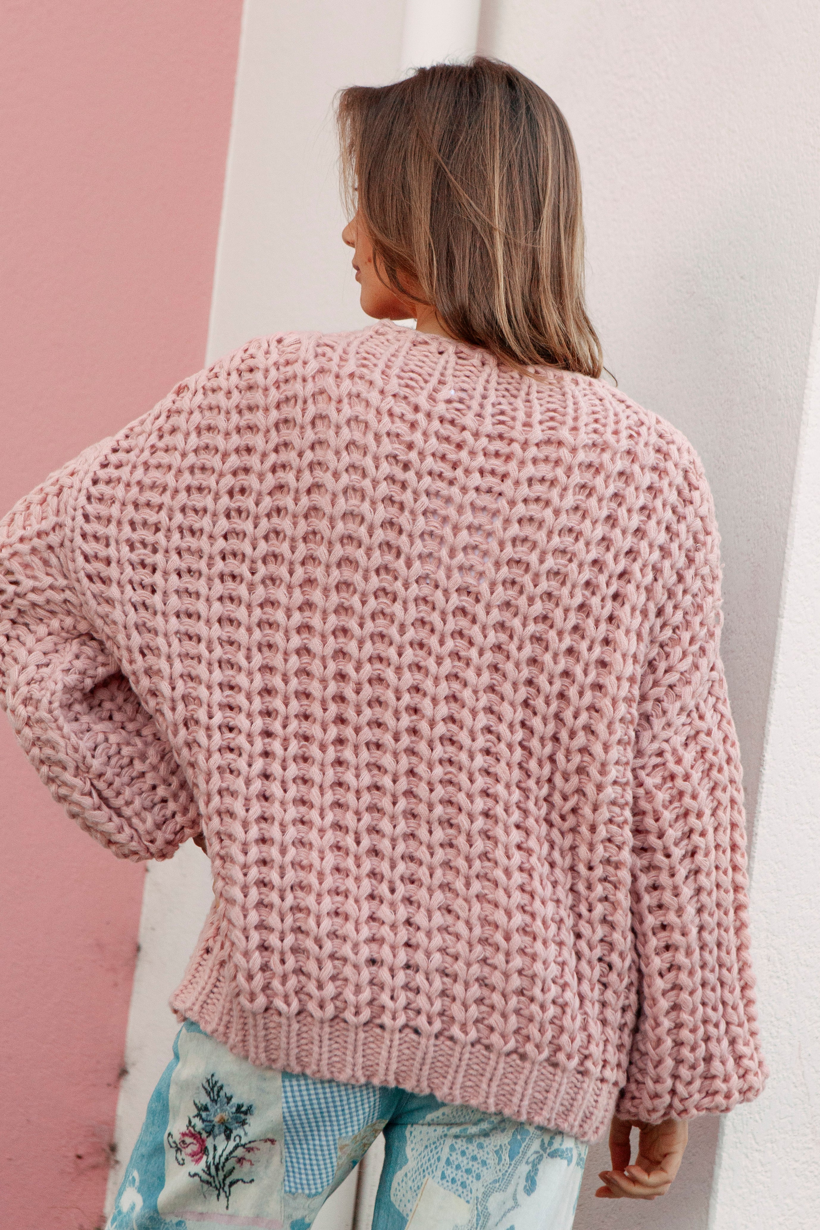 Wildwood Knit Floss  - light pink sweater featuring chunky knit.