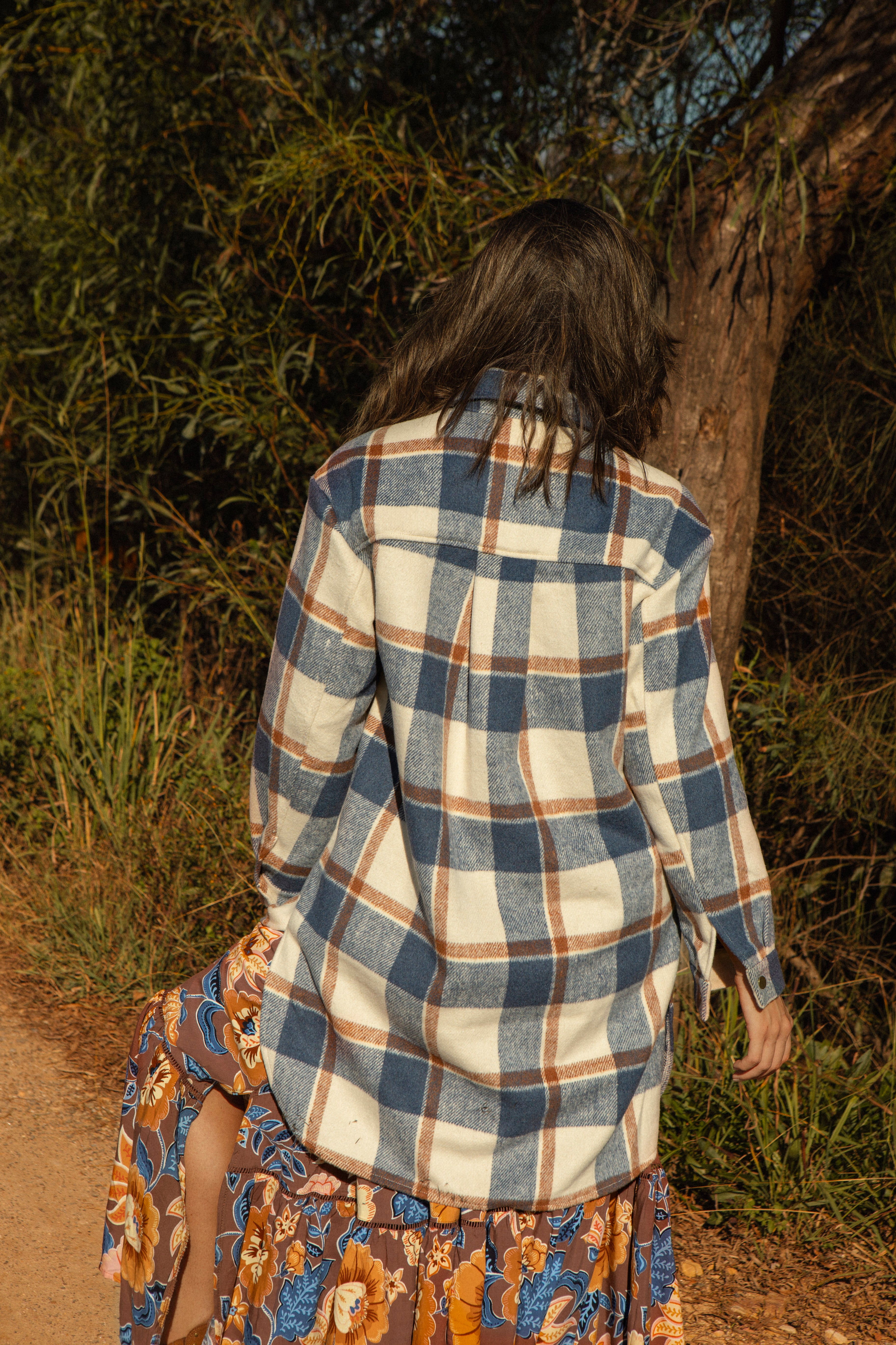 Woodland Shacket - Denim. Rear View.