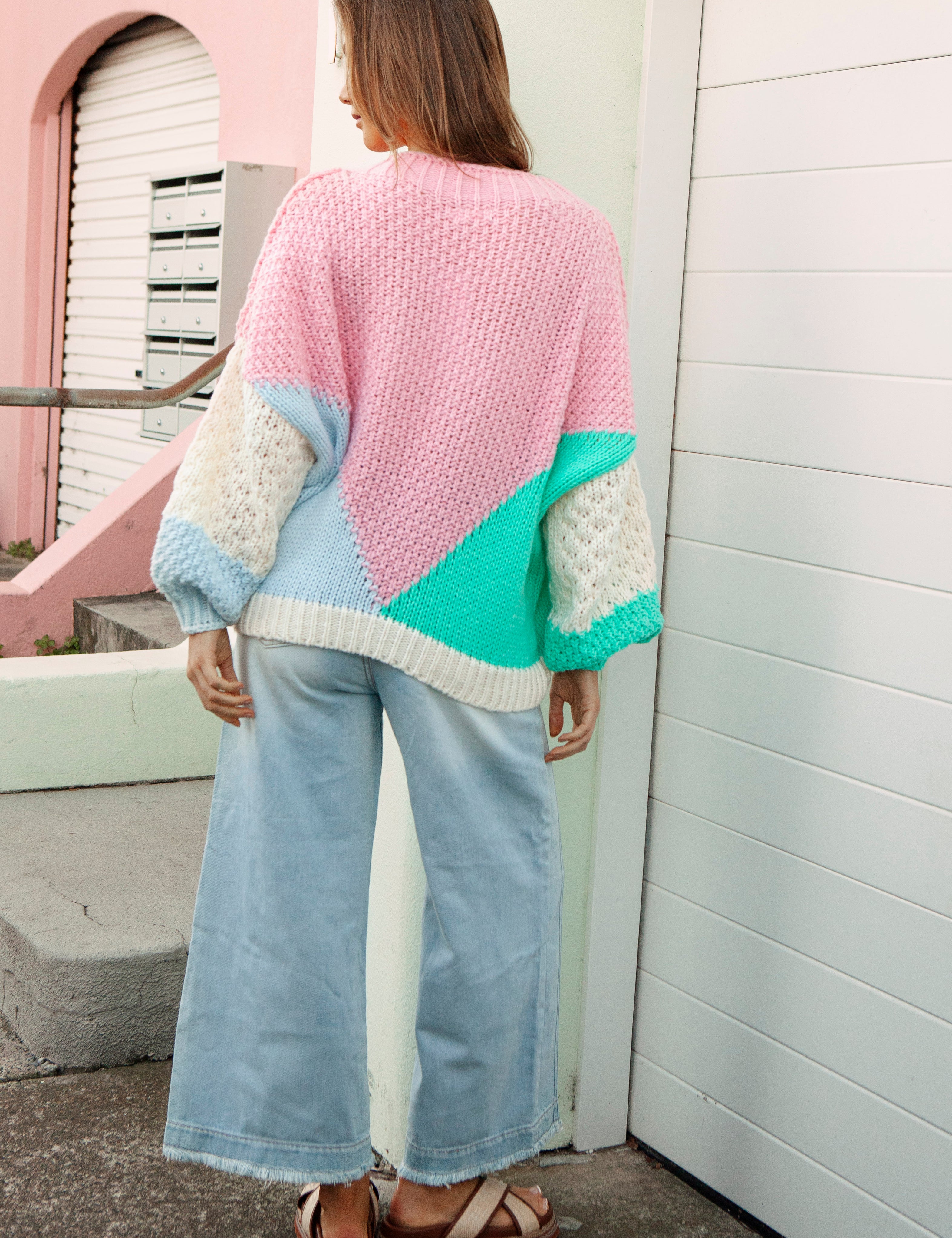 Wrangler Knit Candy - rear view showcasing oversized fit and geometric pattern