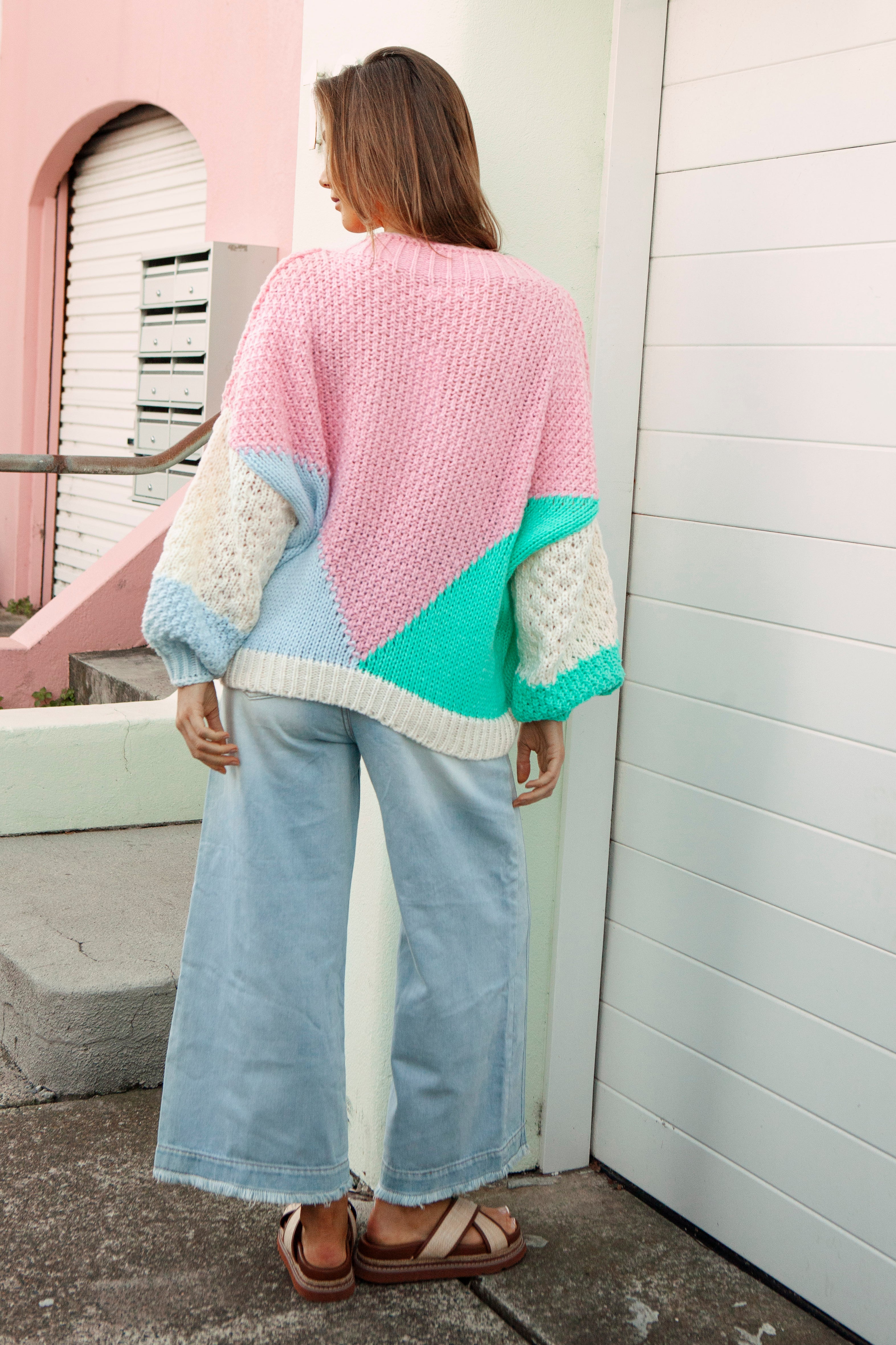 Wrangler Knit Candy - rear view showcasing oversized fit and geometric pattern