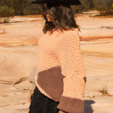 Wrangler Knit - Dune. Side View featuring billowy sleeves and chunky knit.