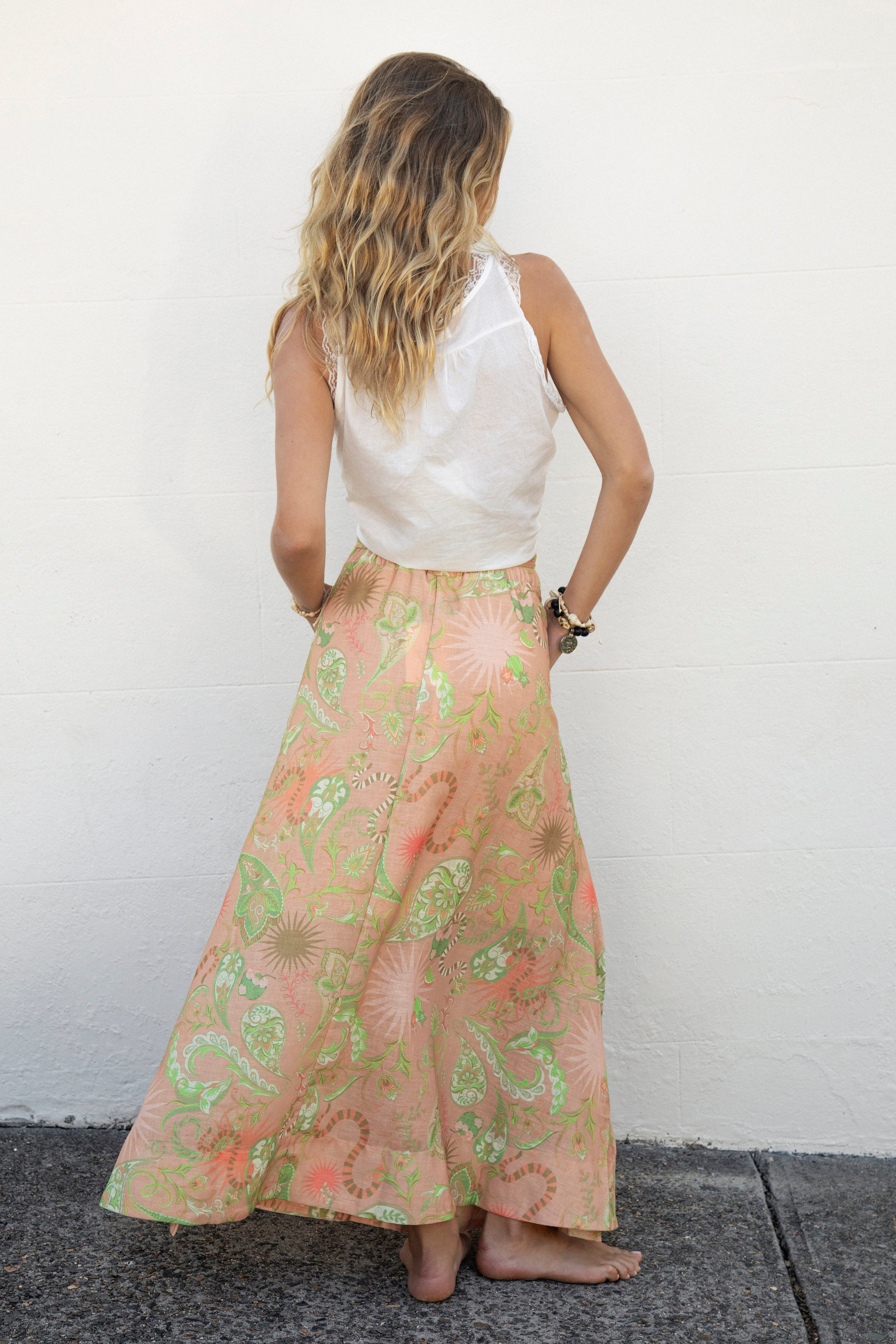 Xanadu Linen Skirt Blush Rear View