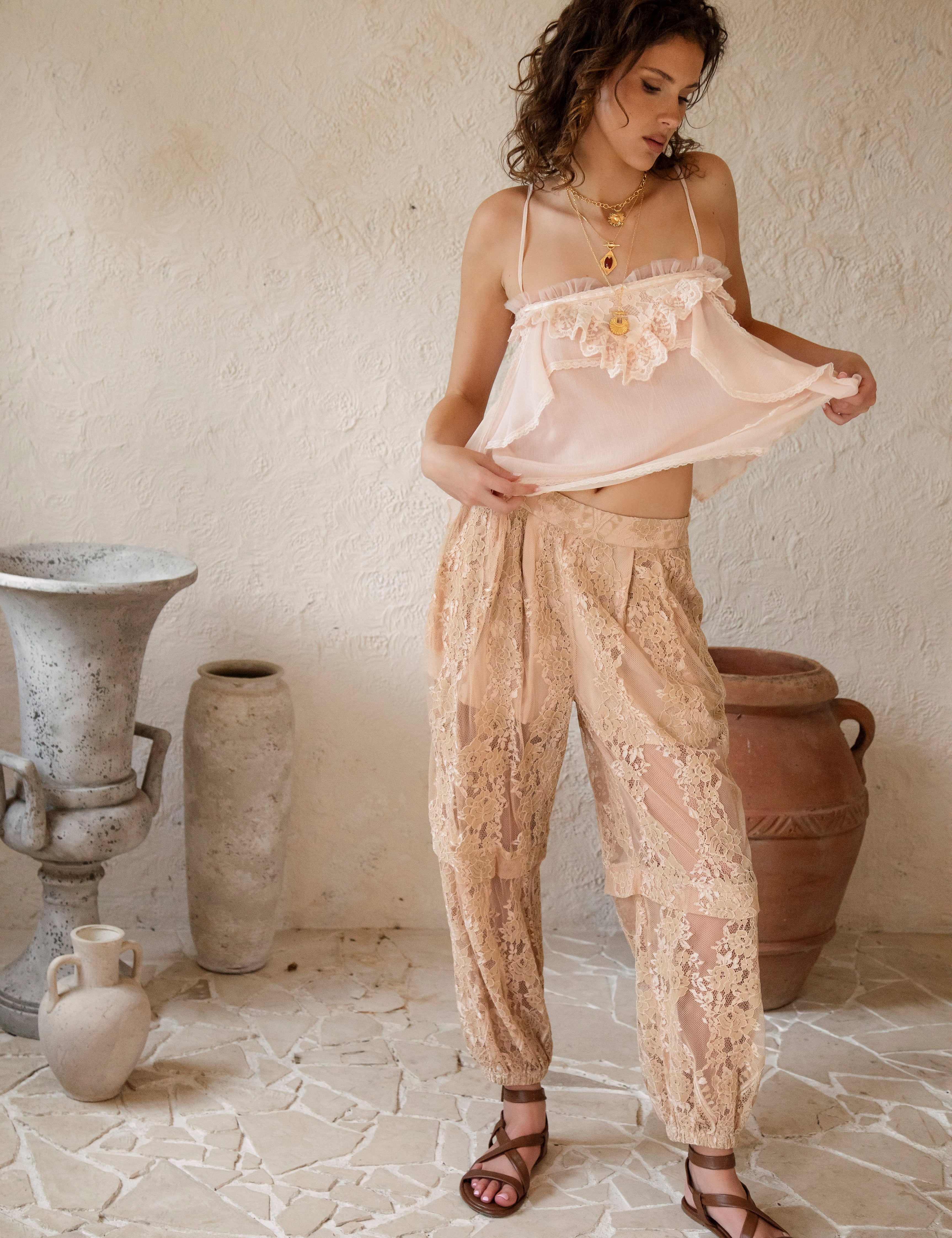 Zahlie Harem Pants - Nude Lace