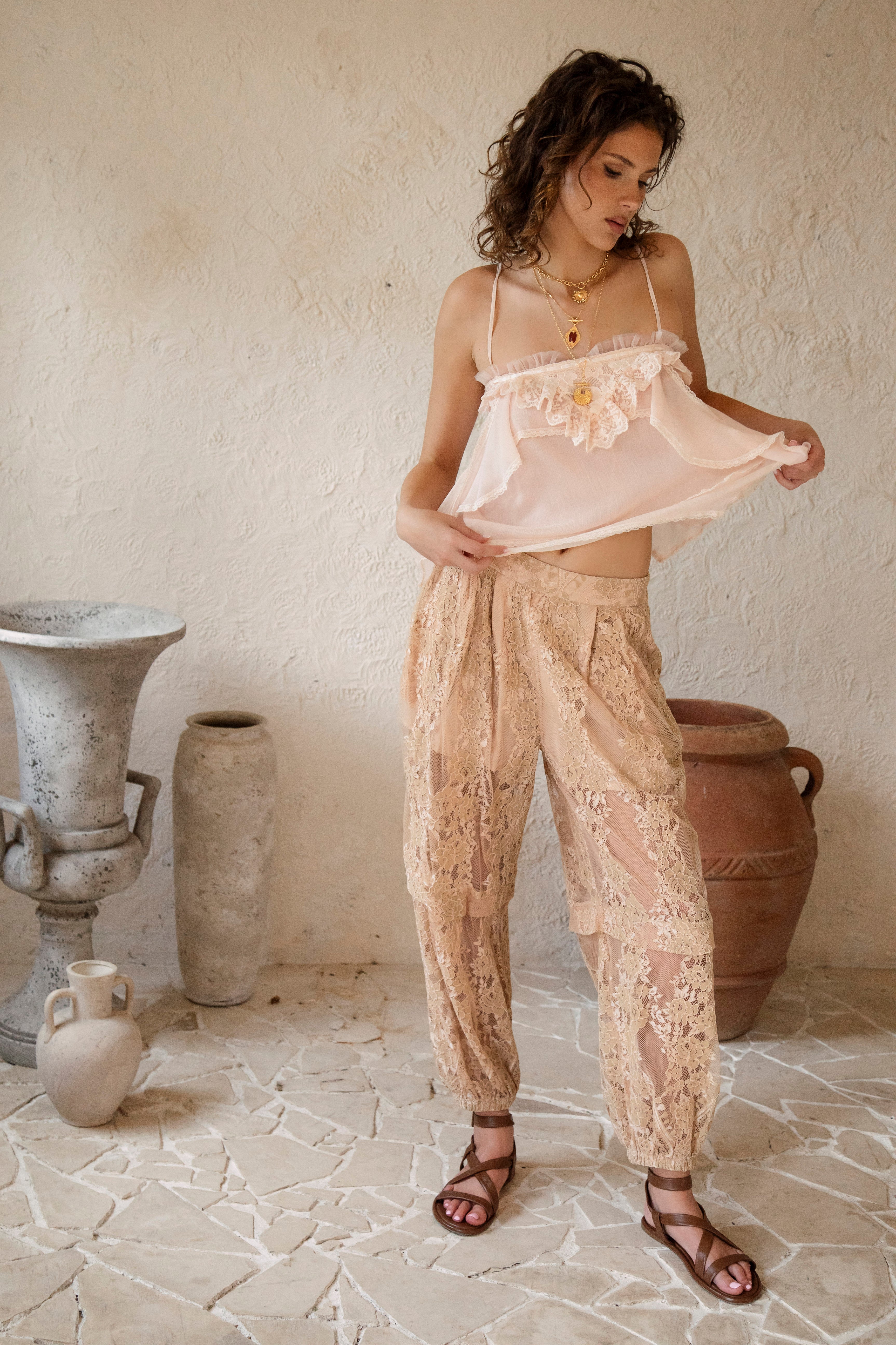 Zahlie Harem Pants - Nude Lace