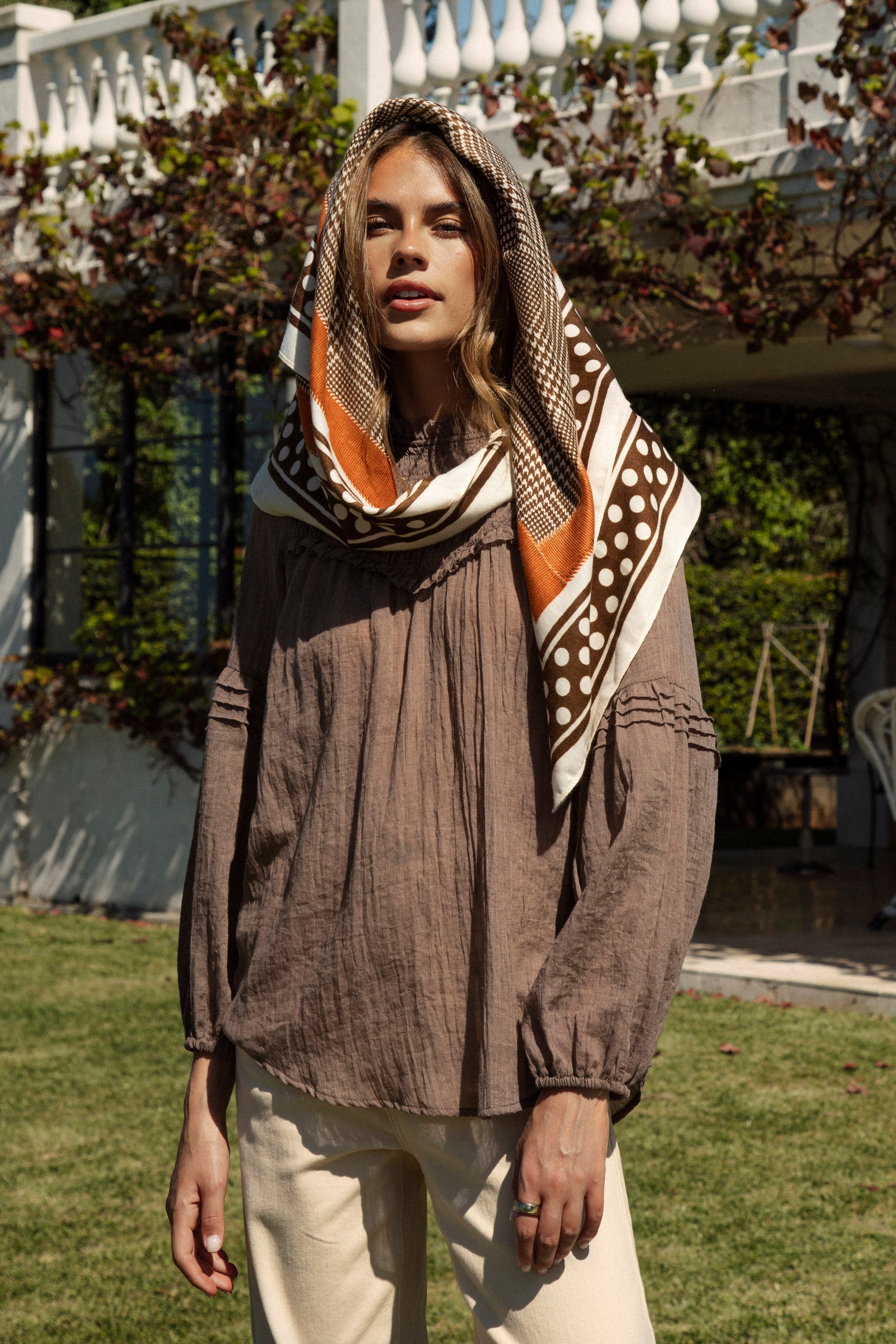 Zimmie Peasant Blouse Chocolate - long sleeve peasant style blouse in brown colourway