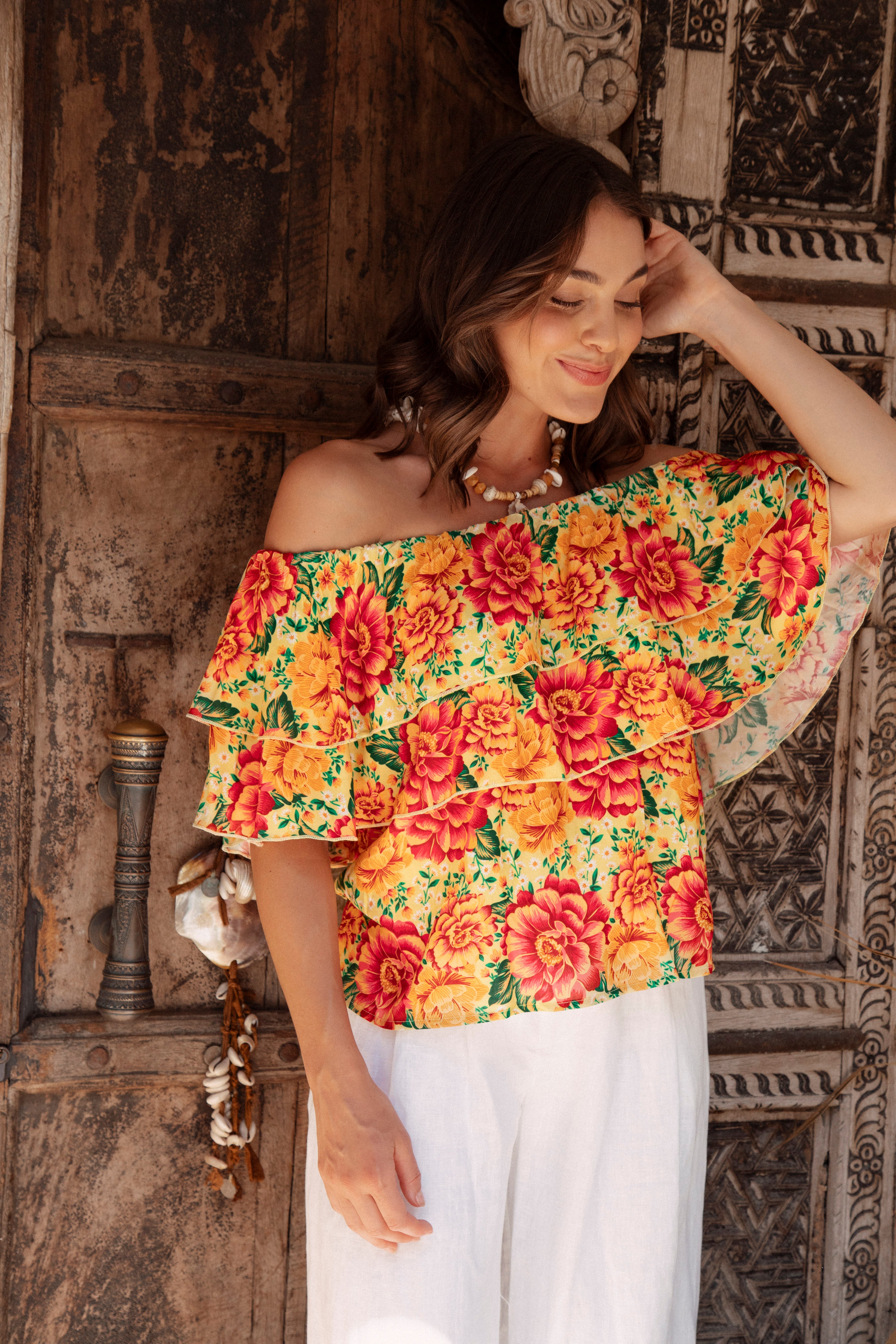 Zoe Top La Fiesta Off the Shoulder style with ruffles