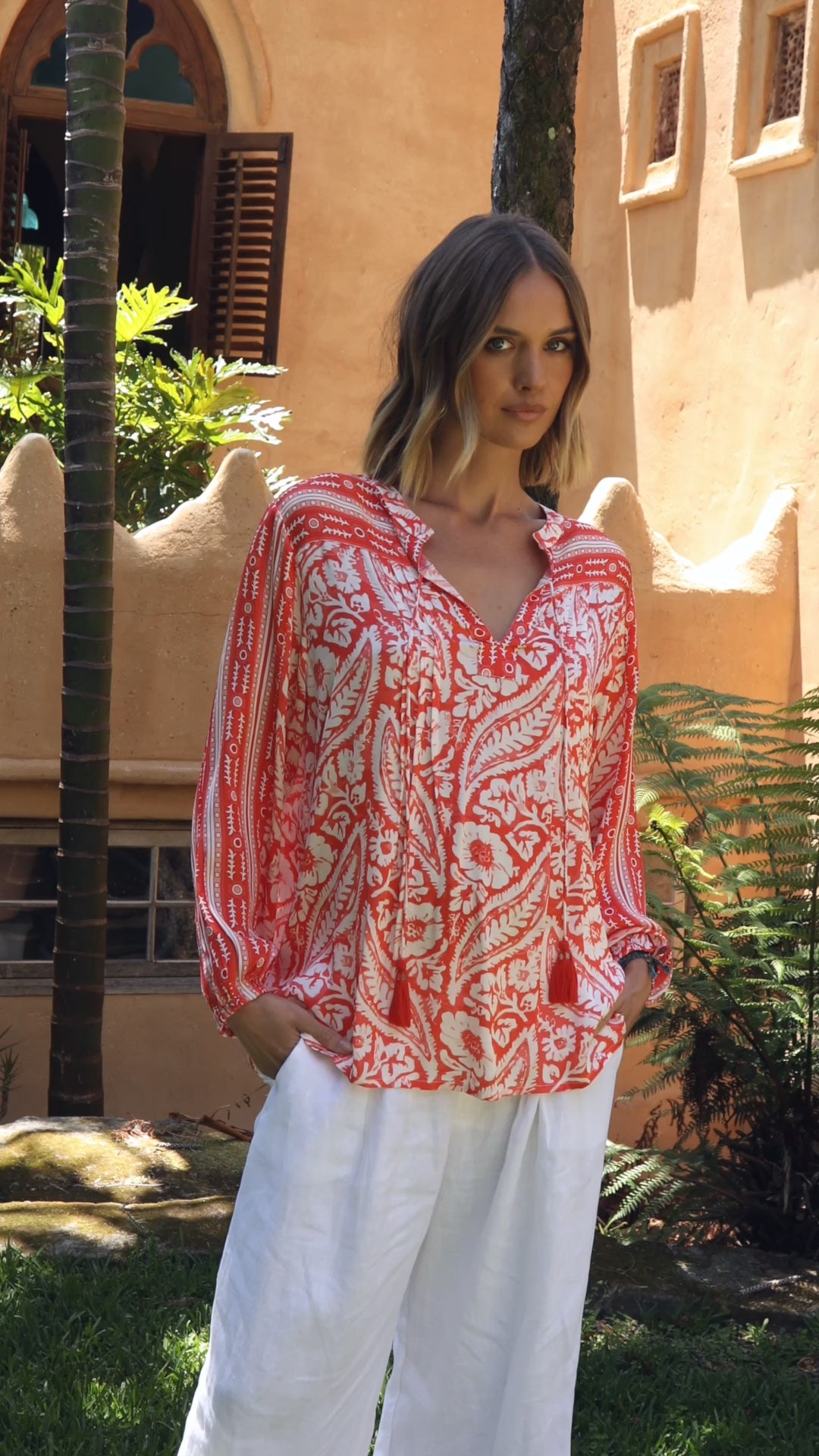 Julietta Blouse - Coral Red