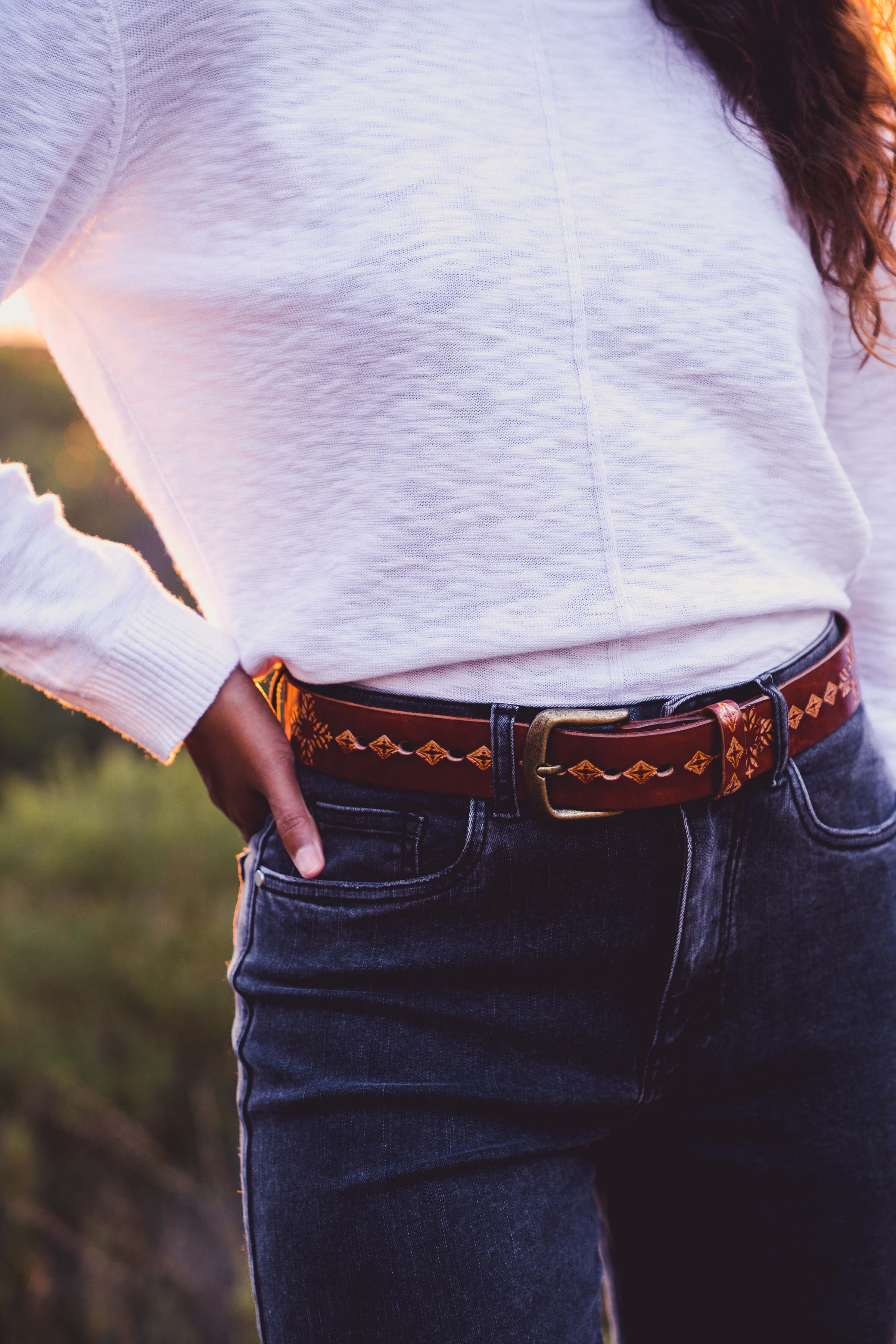 Delilah Hand Tooled Belt - Tan