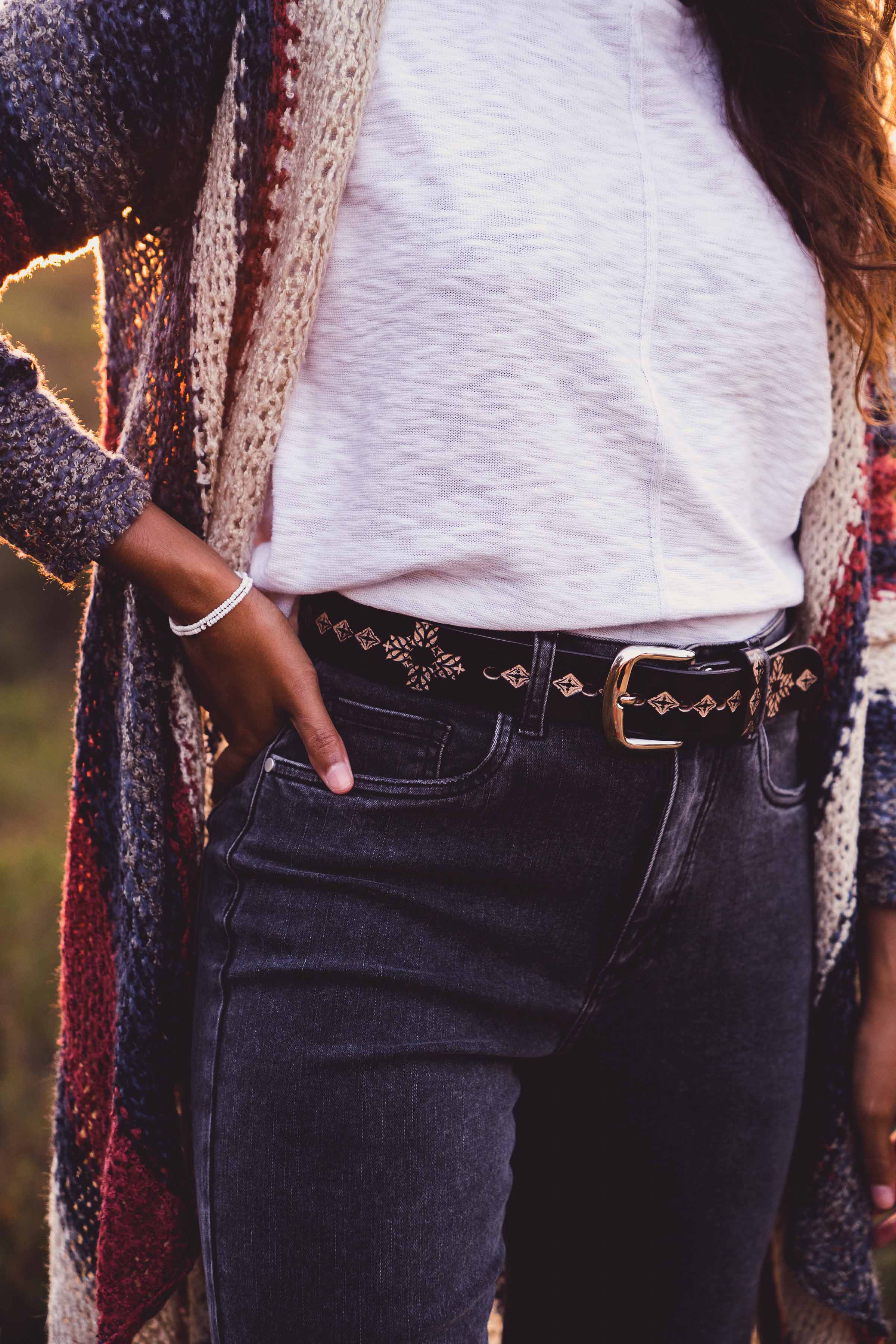 Delilah Hand Tooled Belt - Midnight Black