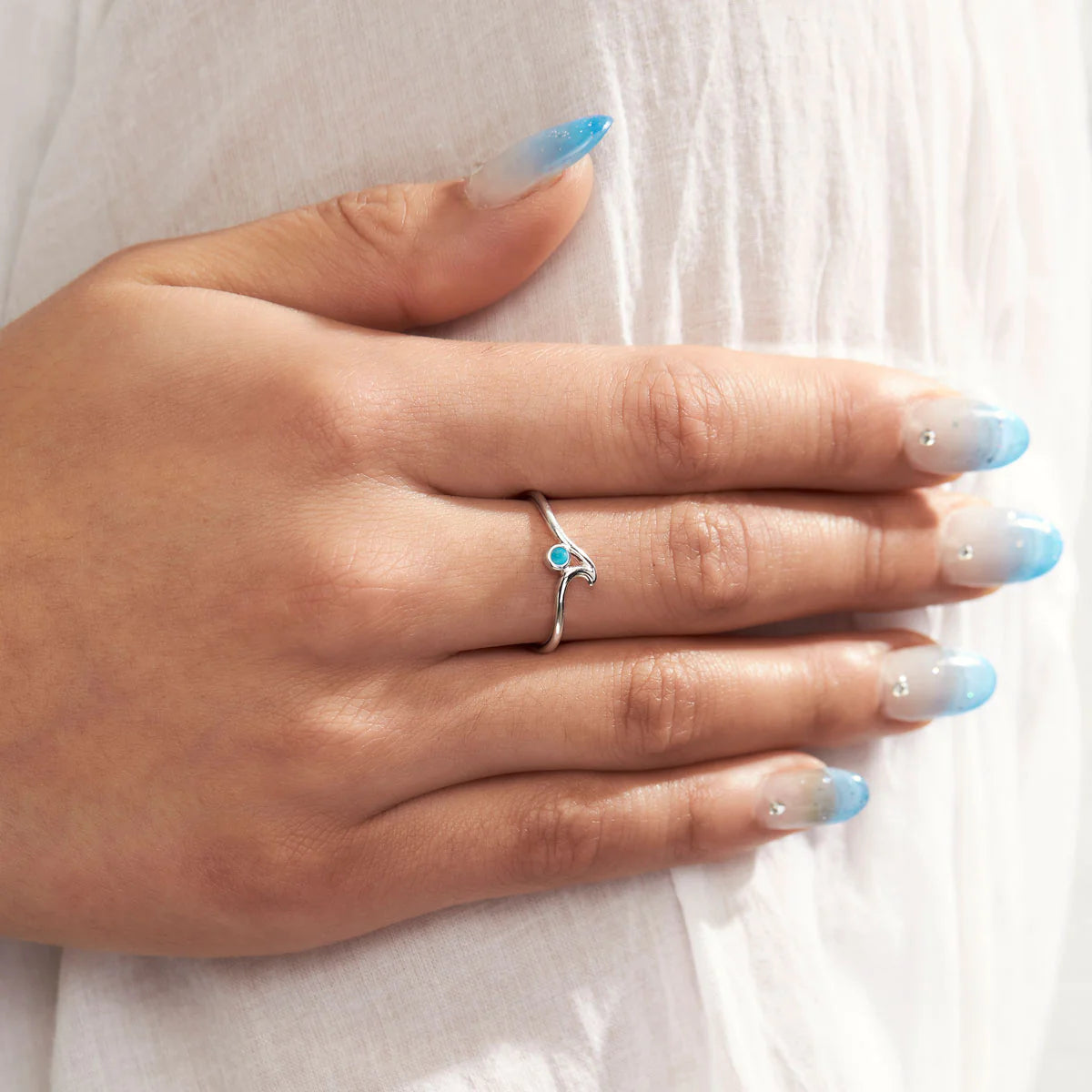 R268TQ - Dainty Ripple Turquoise Ring