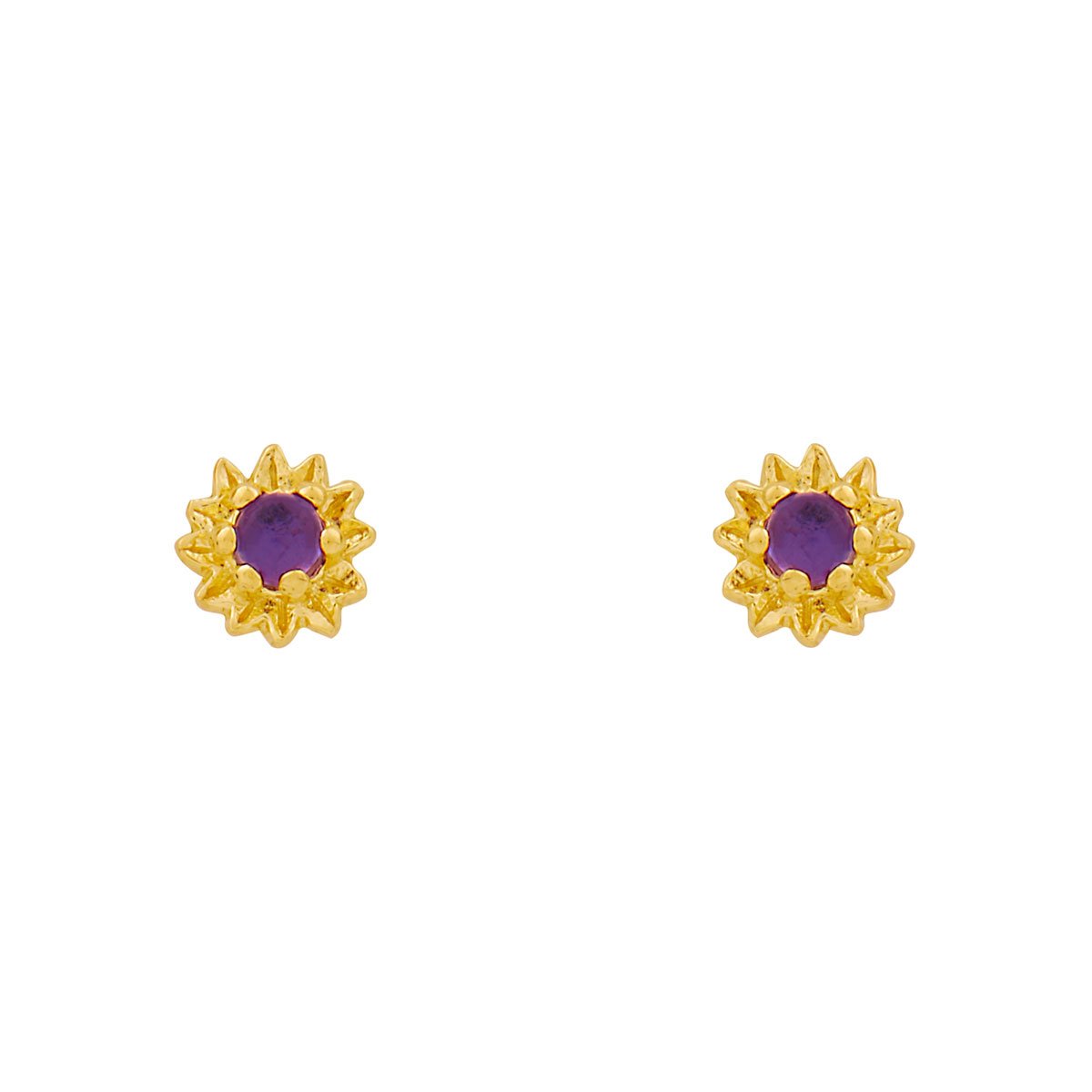 S616AMG - Delicate Sunflower Amethyst Studs Gold