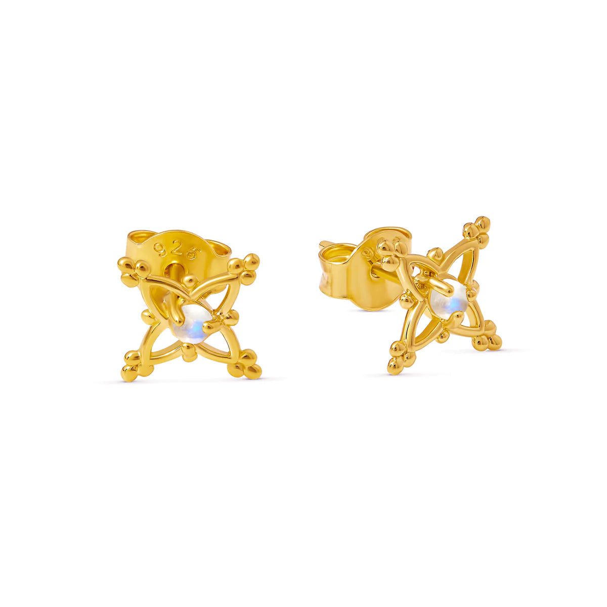 S655RMG - Moroccan Star Moonstone Studs Gold