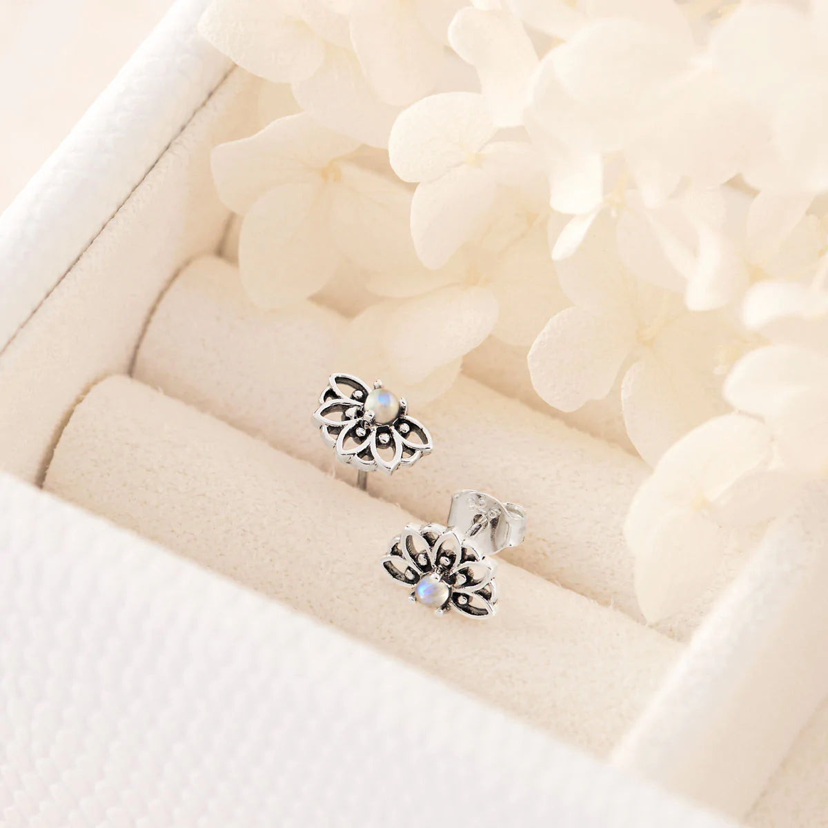 S659RM - Sunflower Mandala Moonstone Studs